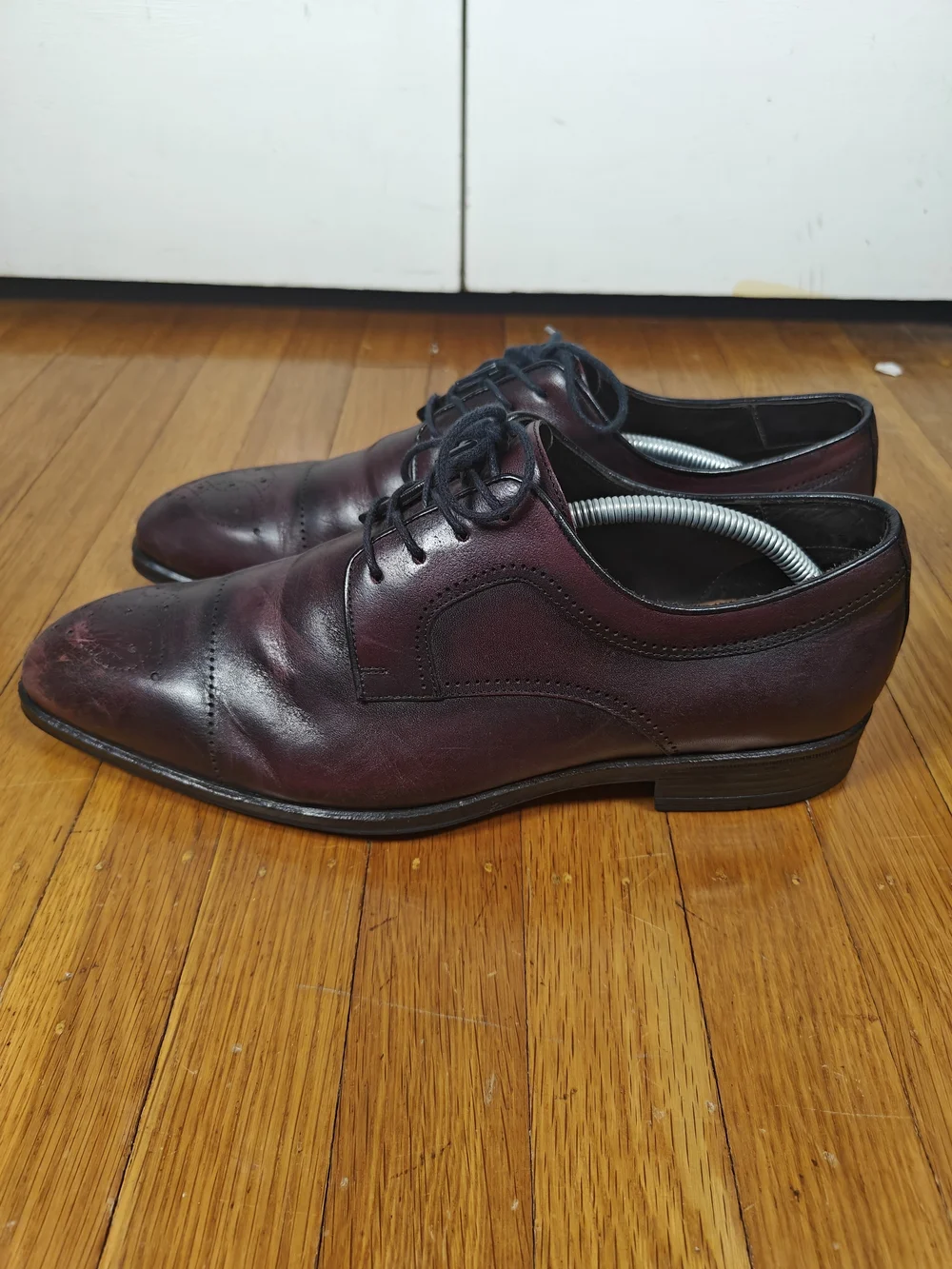 Joseph Abboud Mens 11 Burgundy Leather Taylor Cap Toe Oxford Dress Shoes